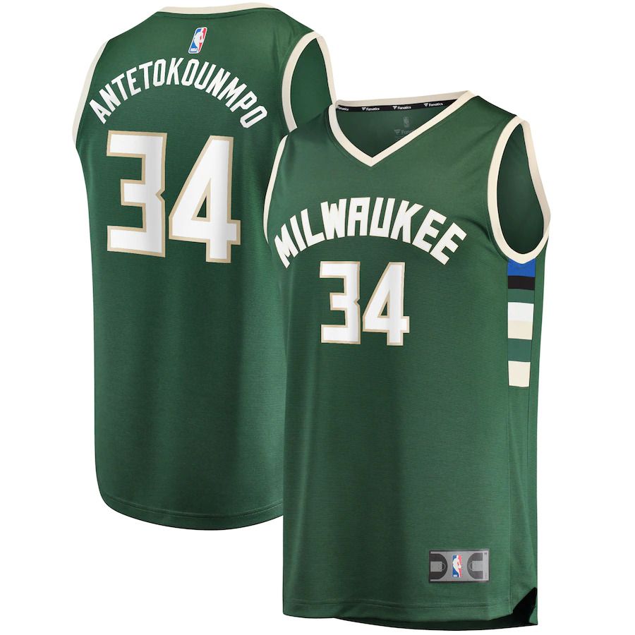 Men Milwaukee Bucks #34 Giannis Antetokounmpo Fanatics Branded Hunter Green Fast Break Replica Player NBA Jersey